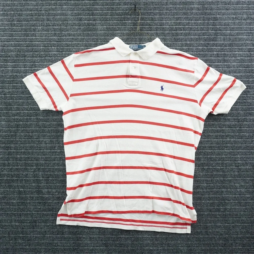 Polo Ralph Lauren Polo Shirt Mens XL White Red Striped Short Sleeve Cotton Logo